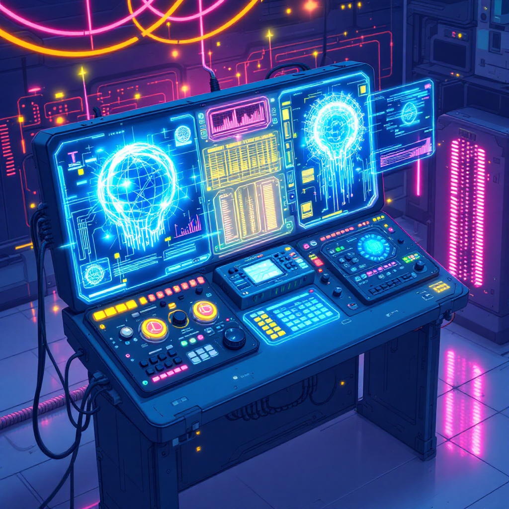 Futuristic control panel with glowing blue elements